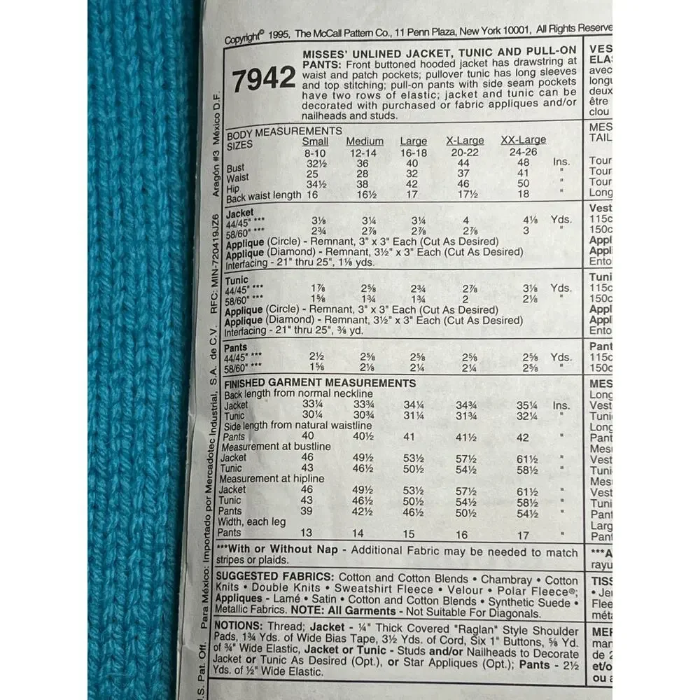 McCalls 7942 Sewing pattern jacket tunic pull on pants size 12 14